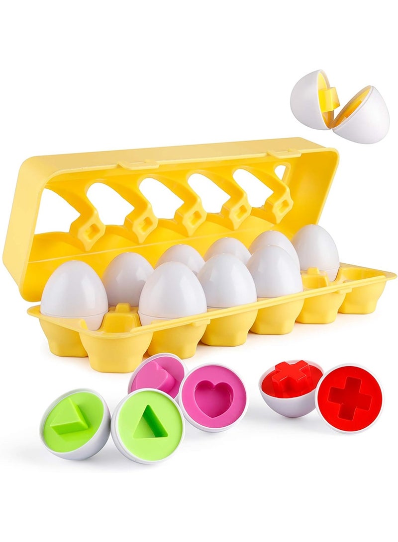 Matching Eggs 12 pcs Set Color & Shape Recoginition Sorter Puzzle for Toddlers Easter Travel Game Early Learning Educational Fine Motor Skill  Gift for Year Old Kids - Image 1